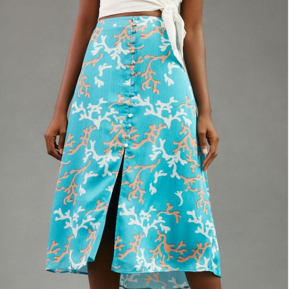Maeve Dresses & Skirts - Anthropologie | Maeve A-Line Button Front Midi Skirt Blue Motif Sz US2 EU 34